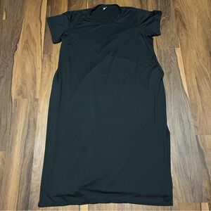 Real Essentials 3X black short sleeve women's stretch dress Pockets Leg Slit